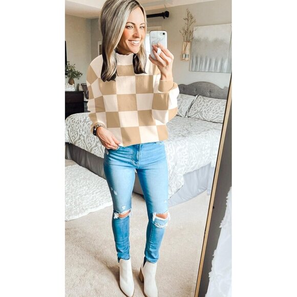 Women's Ribbed Knit Turtleneck Sweater Long Sleeve Striped Casual Pullover - Picture 8 of 8